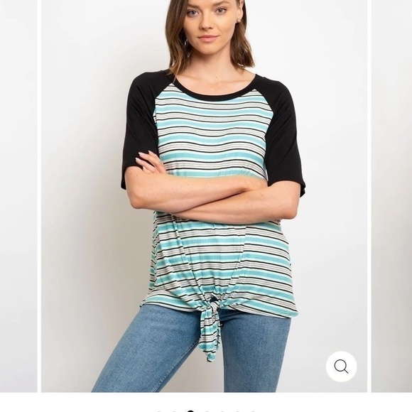 Women's STRIPES FRONT TIE TOP - Picture 1 of 3